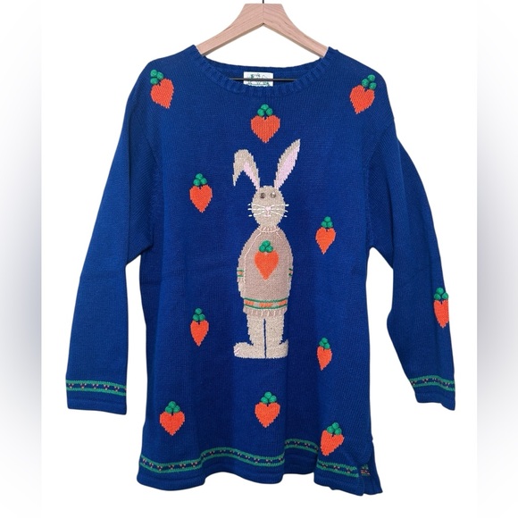 Quacker Factory VTG Y2K NWT Bunny Carrot Knit Sweater 1X Easter Novelty - Picture 2 of 13